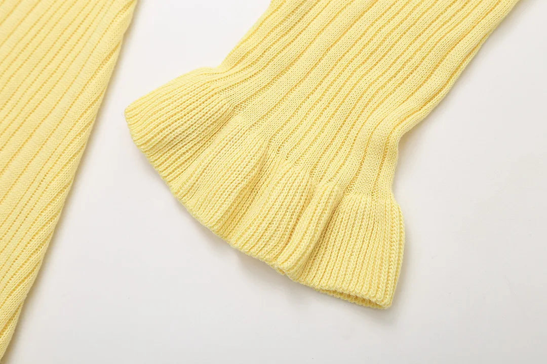 Elegant Winter Knitted Dress for Women with Ruffles and Long Sleeves, Chic Single-Breasted Long Sweater Dress for Party and Casual Wear