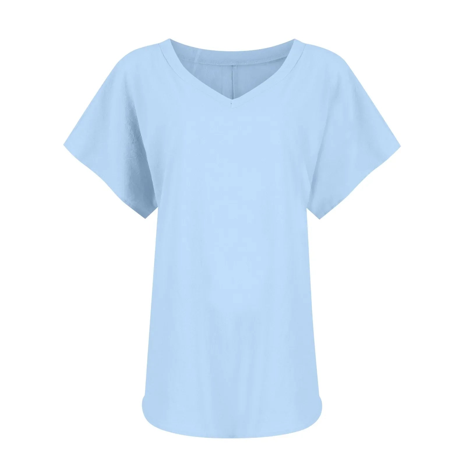 Women's Breathable Cotton Deep V-Neck Solid Color Casual Short Sleeve T-Shirt with Stylish Twist Detail