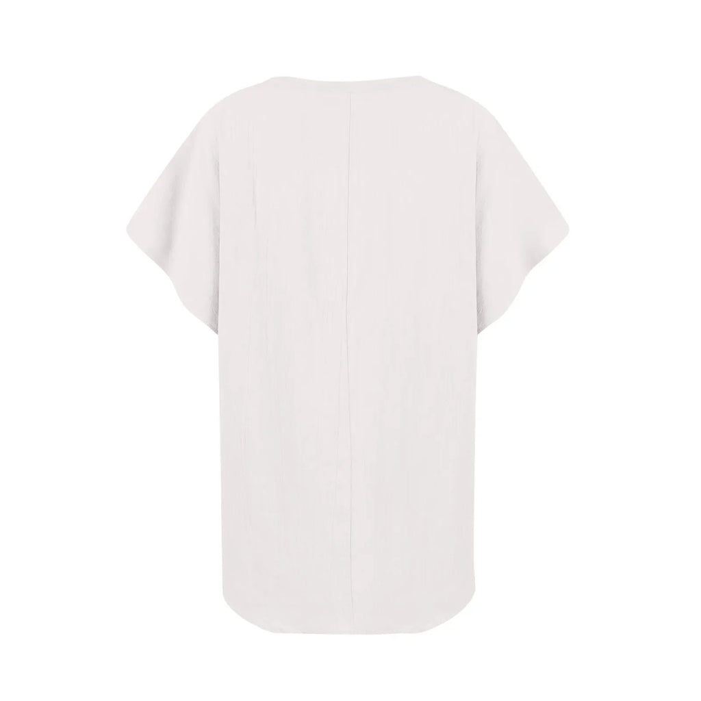 Women's Breathable Cotton Deep V-Neck Solid Color Casual Short Sleeve T-Shirt with Stylish Twist Detail