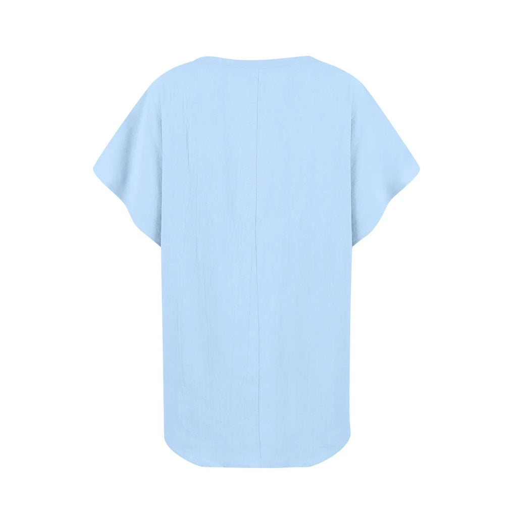 Women's Breathable Cotton Deep V-Neck Solid Color Casual Short Sleeve T-Shirt with Stylish Twist Detail