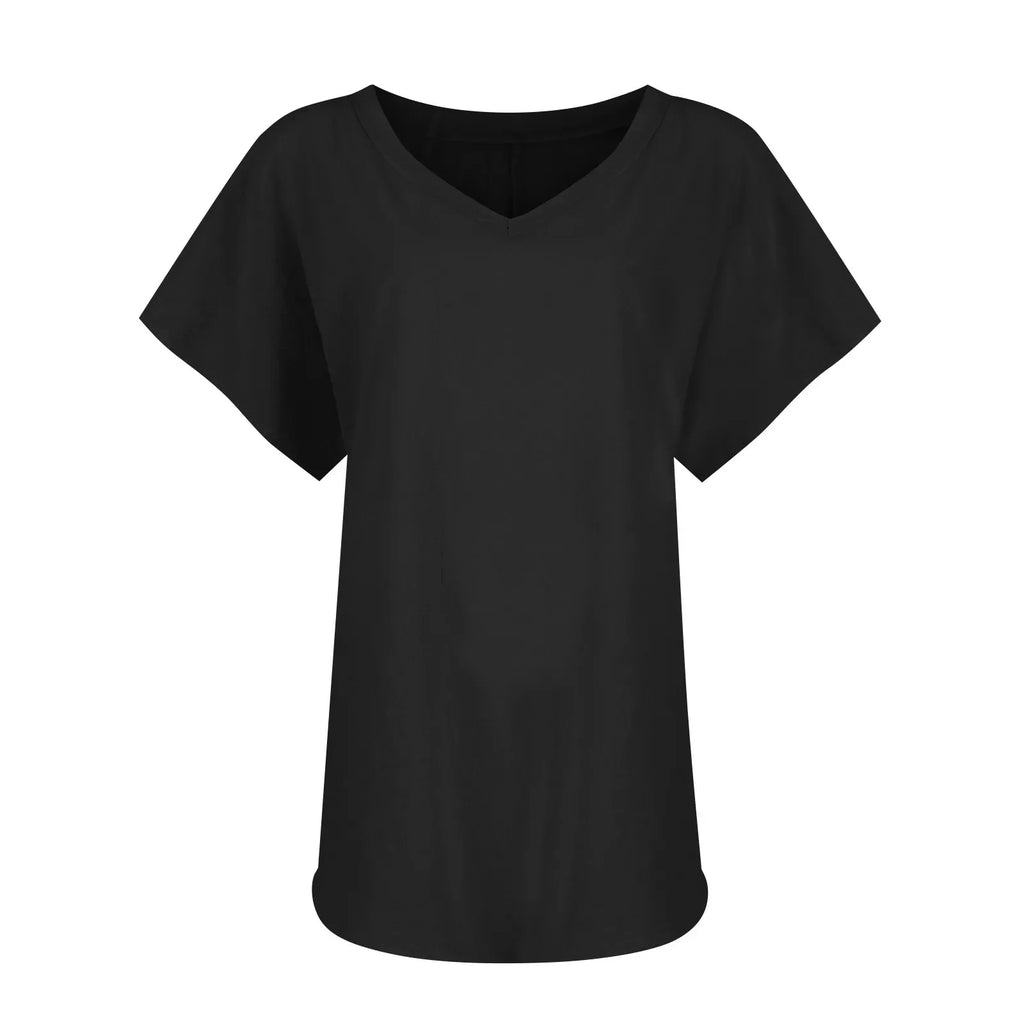 Women's Breathable Cotton Deep V-Neck Solid Color Casual Short Sleeve T-Shirt with Stylish Twist Detail