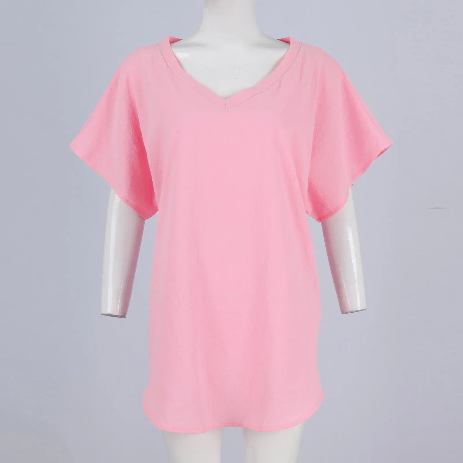 Women's Breathable Cotton Deep V-Neck Solid Color Casual Short Sleeve T-Shirt with Stylish Twist Detail