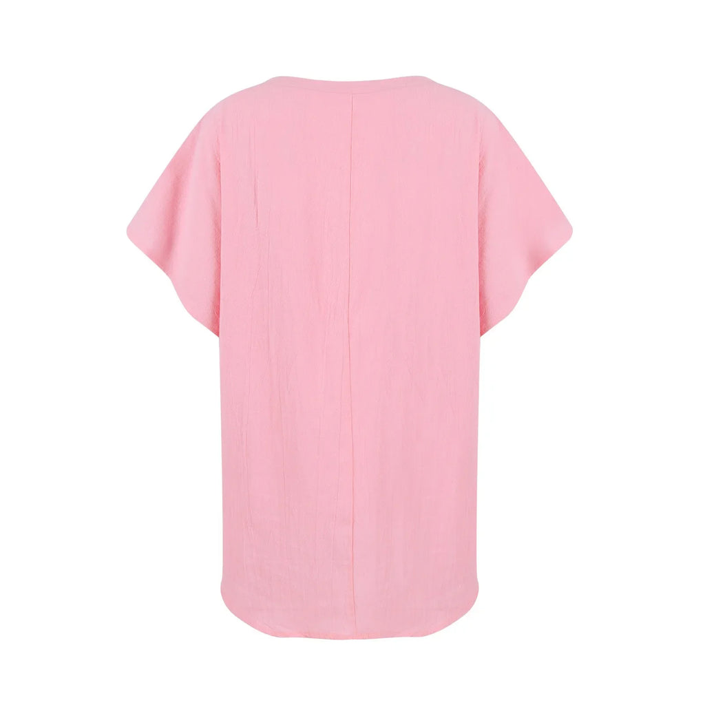 Women's Breathable Cotton Deep V-Neck Solid Color Casual Short Sleeve T-Shirt with Stylish Twist Detail