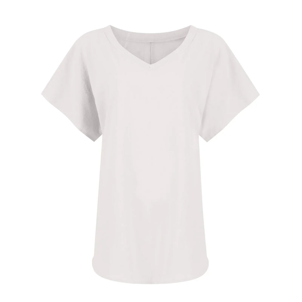 Women's Breathable Cotton Deep V-Neck Solid Color Casual Short Sleeve T-Shirt with Stylish Twist Detail