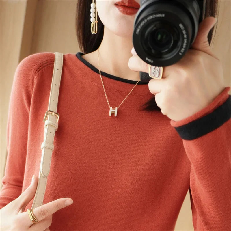 Women's Lightweight Round Neck Cotton T-Shirt Rolled Edge Thin Knit Soft Breathable Base Layer