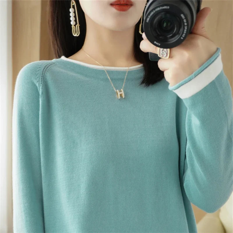 Women's Lightweight Round Neck Cotton T-Shirt Rolled Edge Thin Knit Soft Breathable Base Layer