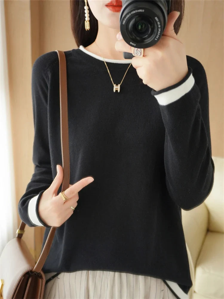 Women's Lightweight Round Neck Cotton T-Shirt Rolled Edge Thin Knit Soft Breathable Base Layer