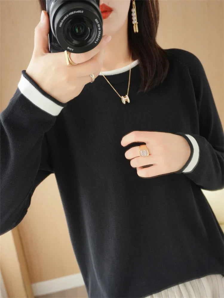 Women's Lightweight Round Neck Cotton T-Shirt Rolled Edge Thin Knit Soft Breathable Base Layer