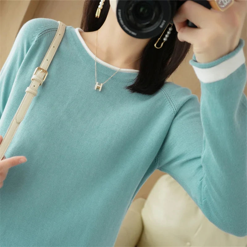 Women's Lightweight Round Neck Cotton T-Shirt Rolled Edge Thin Knit Soft Breathable Base Layer
