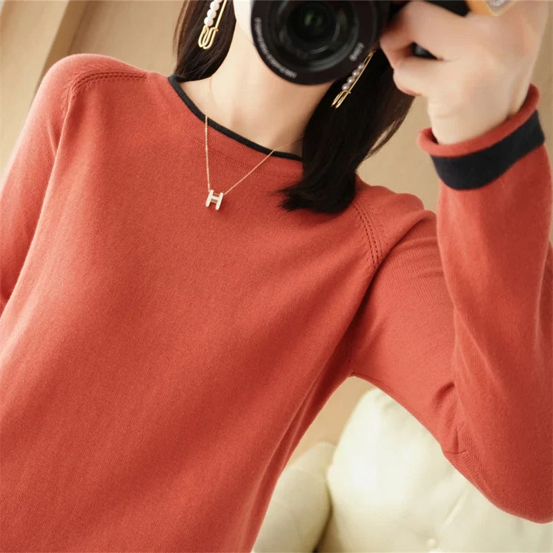 Women's Lightweight Round Neck Cotton T-Shirt Rolled Edge Thin Knit Soft Breathable Base Layer