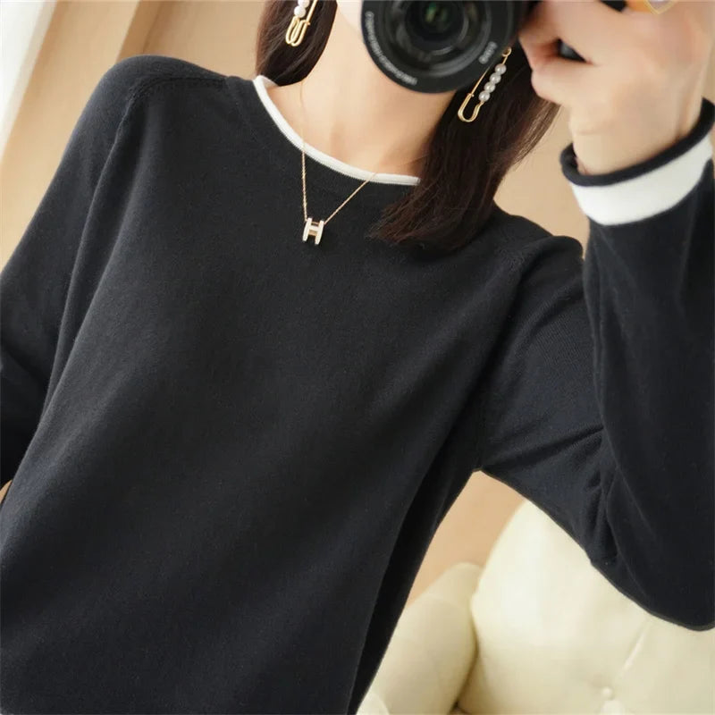 Women's Lightweight Round Neck Cotton T-Shirt Rolled Edge Thin Knit Soft Breathable Base Layer