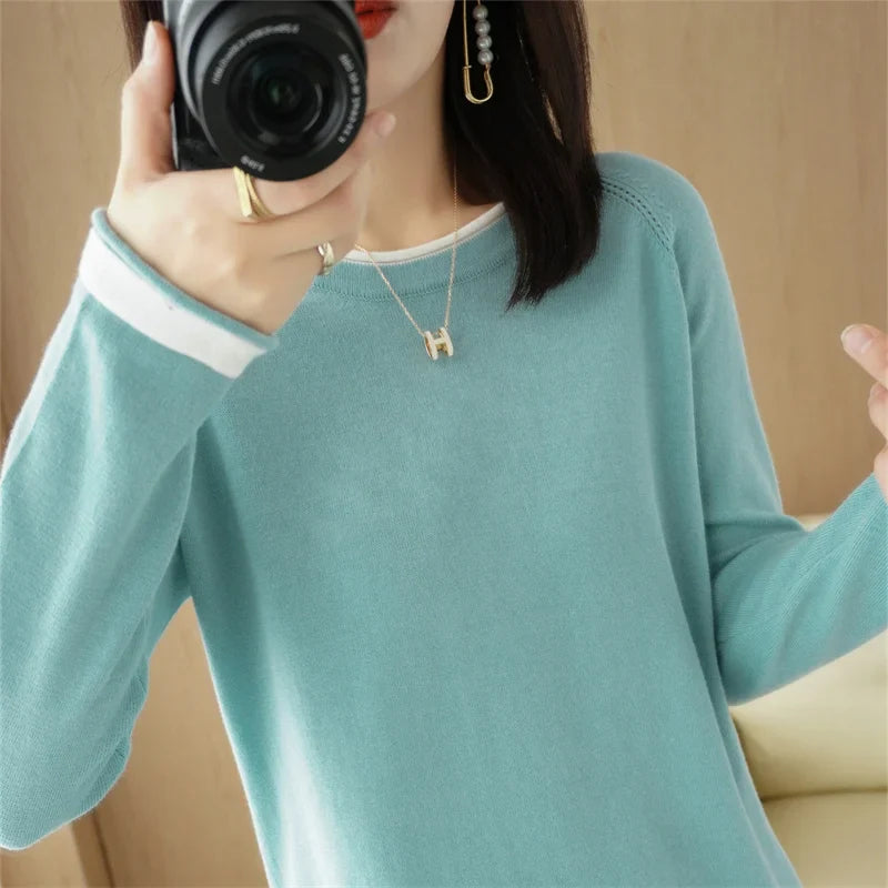 Women's Lightweight Round Neck Cotton T-Shirt Rolled Edge Thin Knit Soft Breathable Base Layer