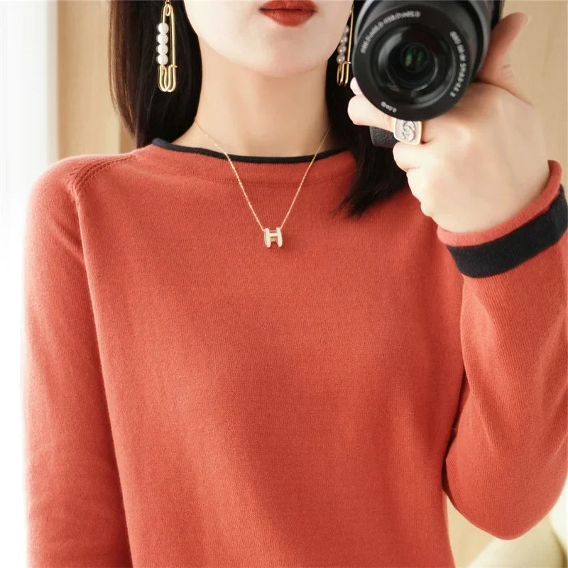 Women's Lightweight Round Neck Cotton T-Shirt Rolled Edge Thin Knit Soft Breathable Base Layer