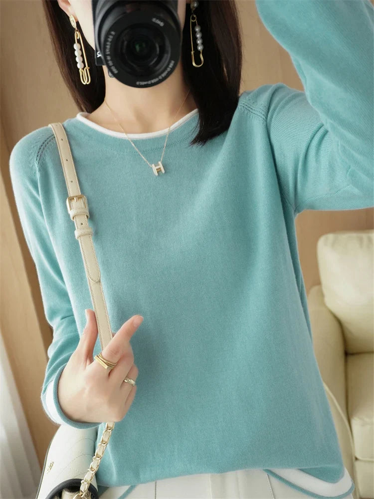 Women's Lightweight Round Neck Cotton T-Shirt Rolled Edge Thin Knit Soft Breathable Base Layer