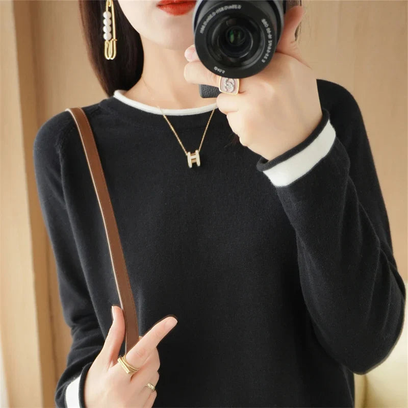 Women's Lightweight Round Neck Cotton T-Shirt Rolled Edge Thin Knit Soft Breathable Base Layer