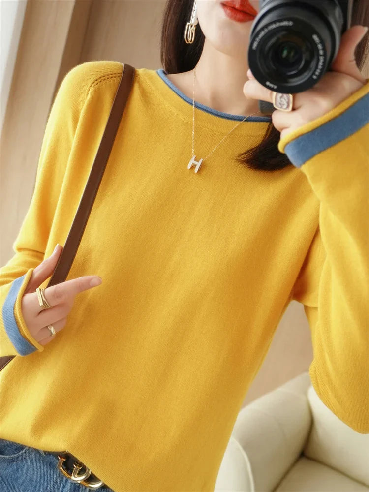 Women's Lightweight Round Neck Cotton T-Shirt Rolled Edge Thin Knit Soft Breathable Base Layer