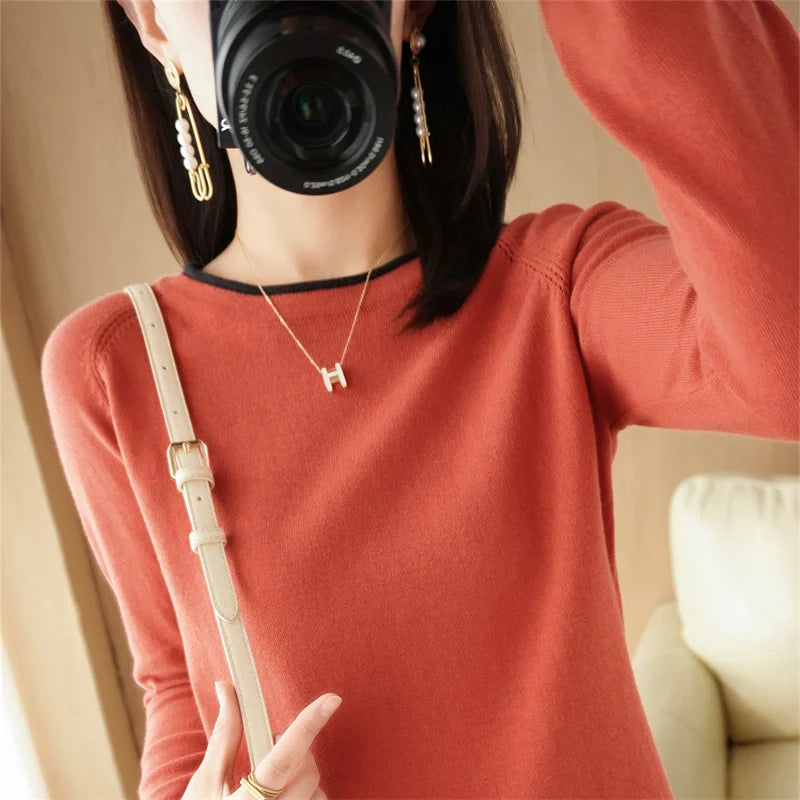 Women's Lightweight Round Neck Cotton T-Shirt Rolled Edge Thin Knit Soft Breathable Base Layer
