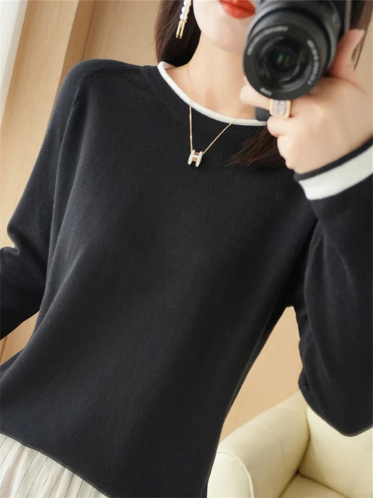 Women's Lightweight Round Neck Cotton T-Shirt Rolled Edge Thin Knit Soft Breathable Base Layer