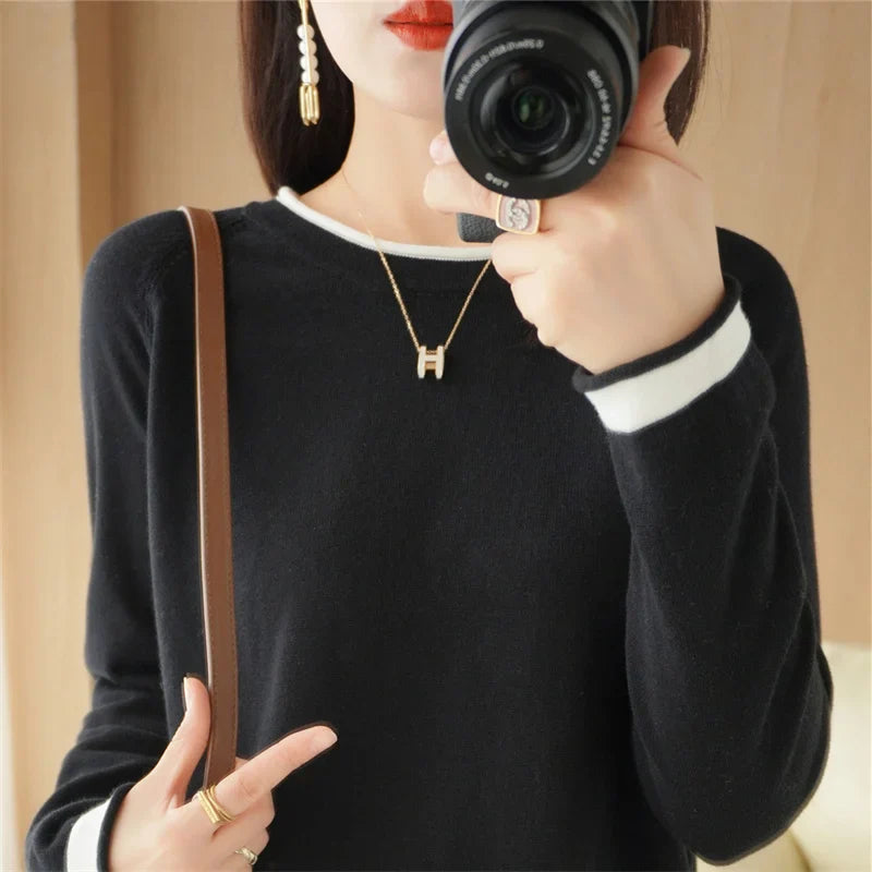 Women's Lightweight Round Neck Cotton T-Shirt Rolled Edge Thin Knit Soft Breathable Base Layer