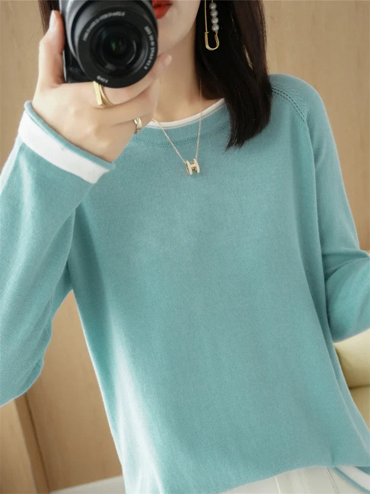 Women's Lightweight Round Neck Cotton T-Shirt Rolled Edge Thin Knit Soft Breathable Base Layer
