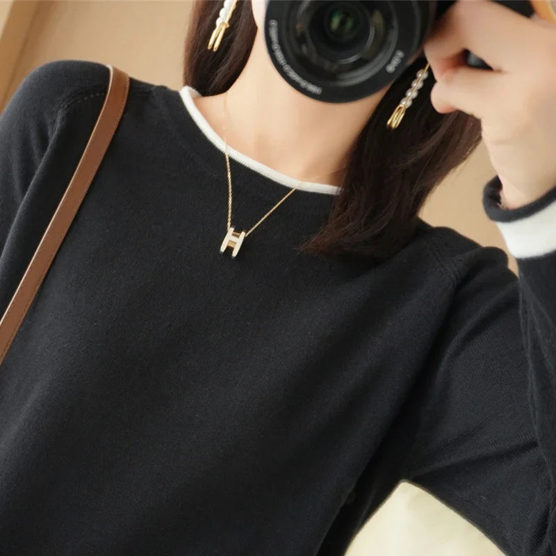 Women's Lightweight Round Neck Cotton T-Shirt Rolled Edge Thin Knit Soft Breathable Base Layer