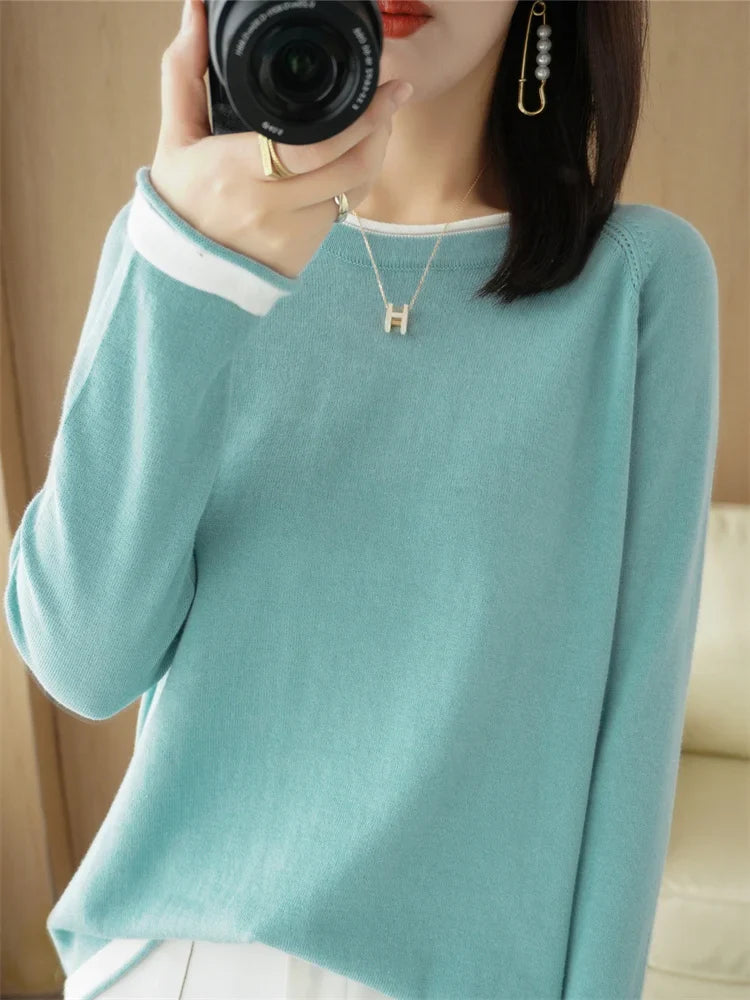 Women's Lightweight Round Neck Cotton T-Shirt Rolled Edge Thin Knit Soft Breathable Base Layer