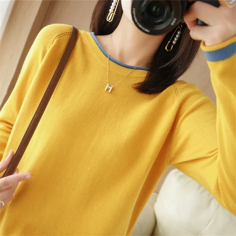 Women's Lightweight Round Neck Cotton T-Shirt Rolled Edge Thin Knit Soft Breathable Base Layer