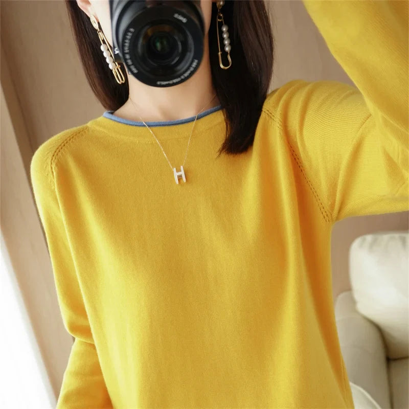 Women's Lightweight Round Neck Cotton T-Shirt Rolled Edge Thin Knit Soft Breathable Base Layer