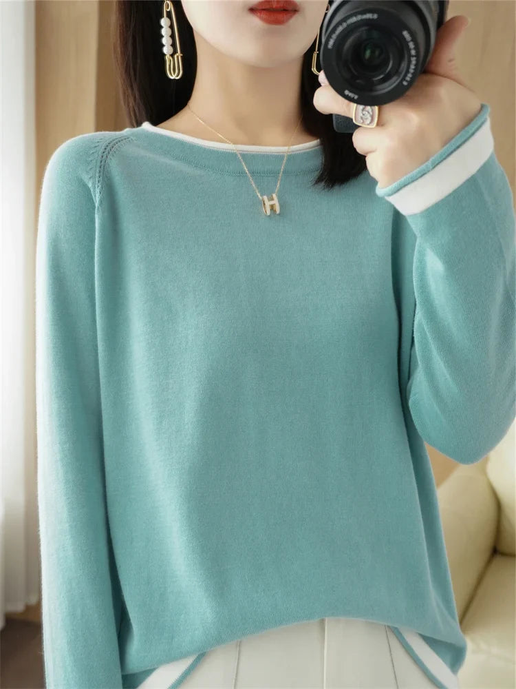 Women's Lightweight Round Neck Cotton T-Shirt Rolled Edge Thin Knit Soft Breathable Base Layer