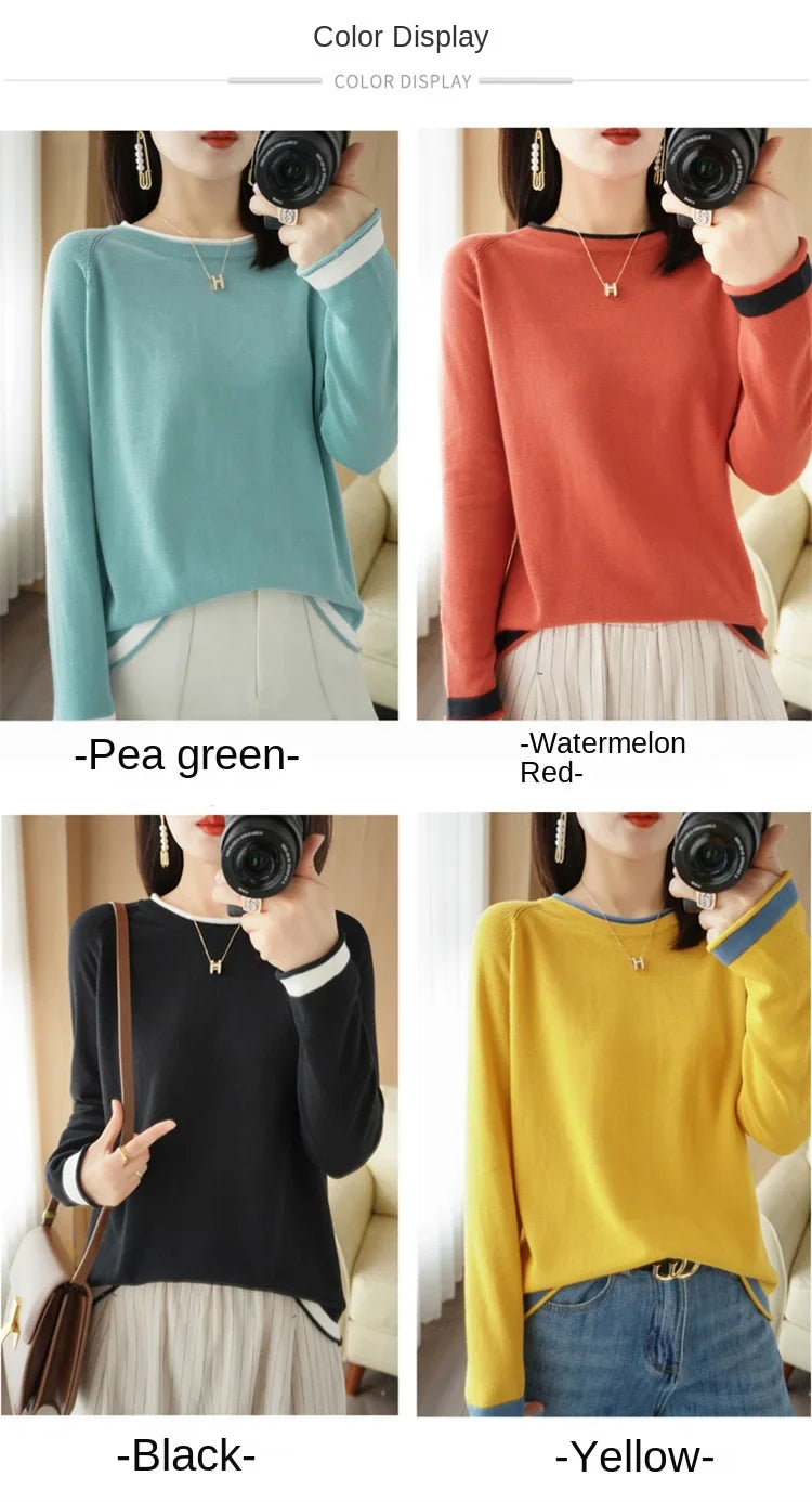 Women's Lightweight Round Neck Cotton T-Shirt Rolled Edge Thin Knit Soft Breathable Base Layer