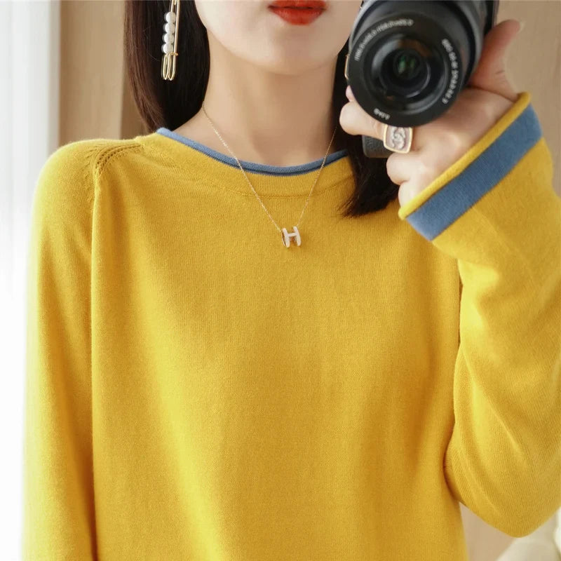 Women's Lightweight Round Neck Cotton T-Shirt Rolled Edge Thin Knit Soft Breathable Base Layer