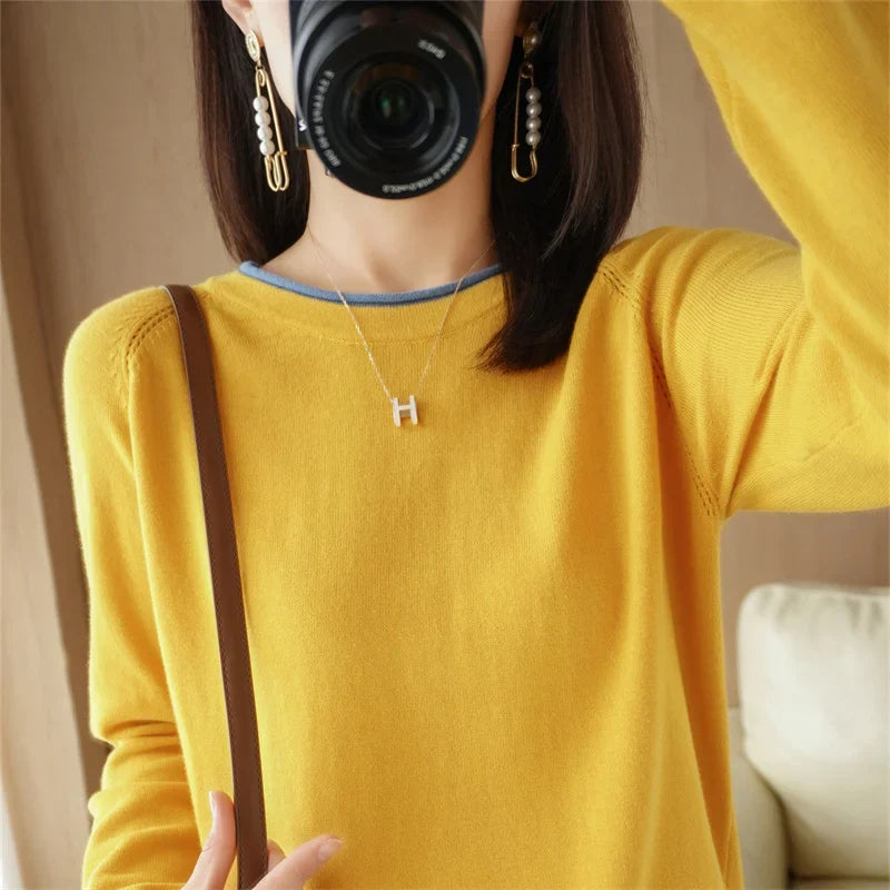 Women's Lightweight Round Neck Cotton T-Shirt Rolled Edge Thin Knit Soft Breathable Base Layer