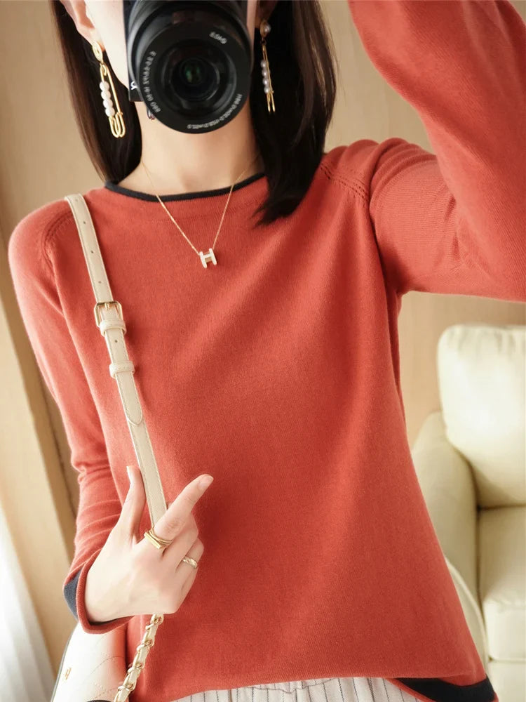 Women's Lightweight Round Neck Cotton T-Shirt Rolled Edge Thin Knit Soft Breathable Base Layer