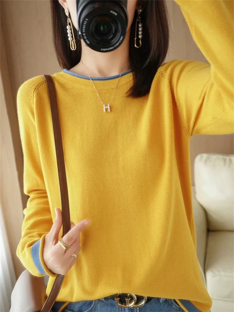 Women's Lightweight Round Neck Cotton T-Shirt Rolled Edge Thin Knit Soft Breathable Base Layer