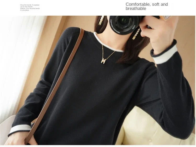 Women's Lightweight Round Neck Cotton T-Shirt Rolled Edge Thin Knit Soft Breathable Base Layer