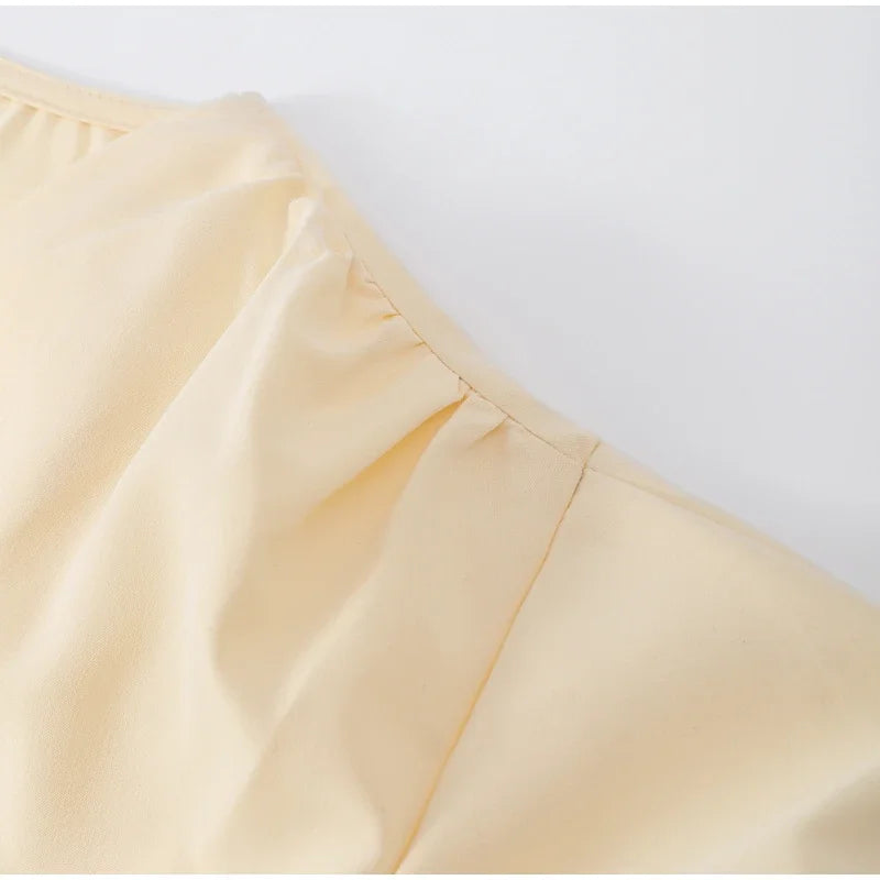 Sexy V-neck Contrast Suit Dress with Puff Sleeve Print Pleated Top and High Waist Skirt Elegant Spring Outfit for Women