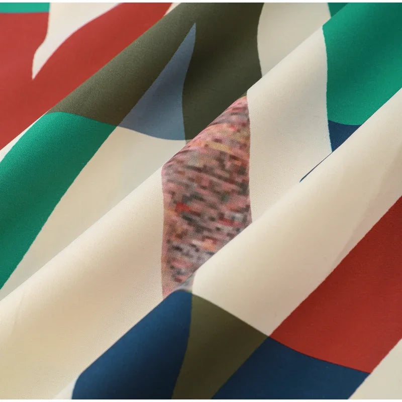 Sexy V-neck Contrast Suit Dress with Puff Sleeve Print Pleated Top and High Waist Skirt Elegant Spring Outfit for Women