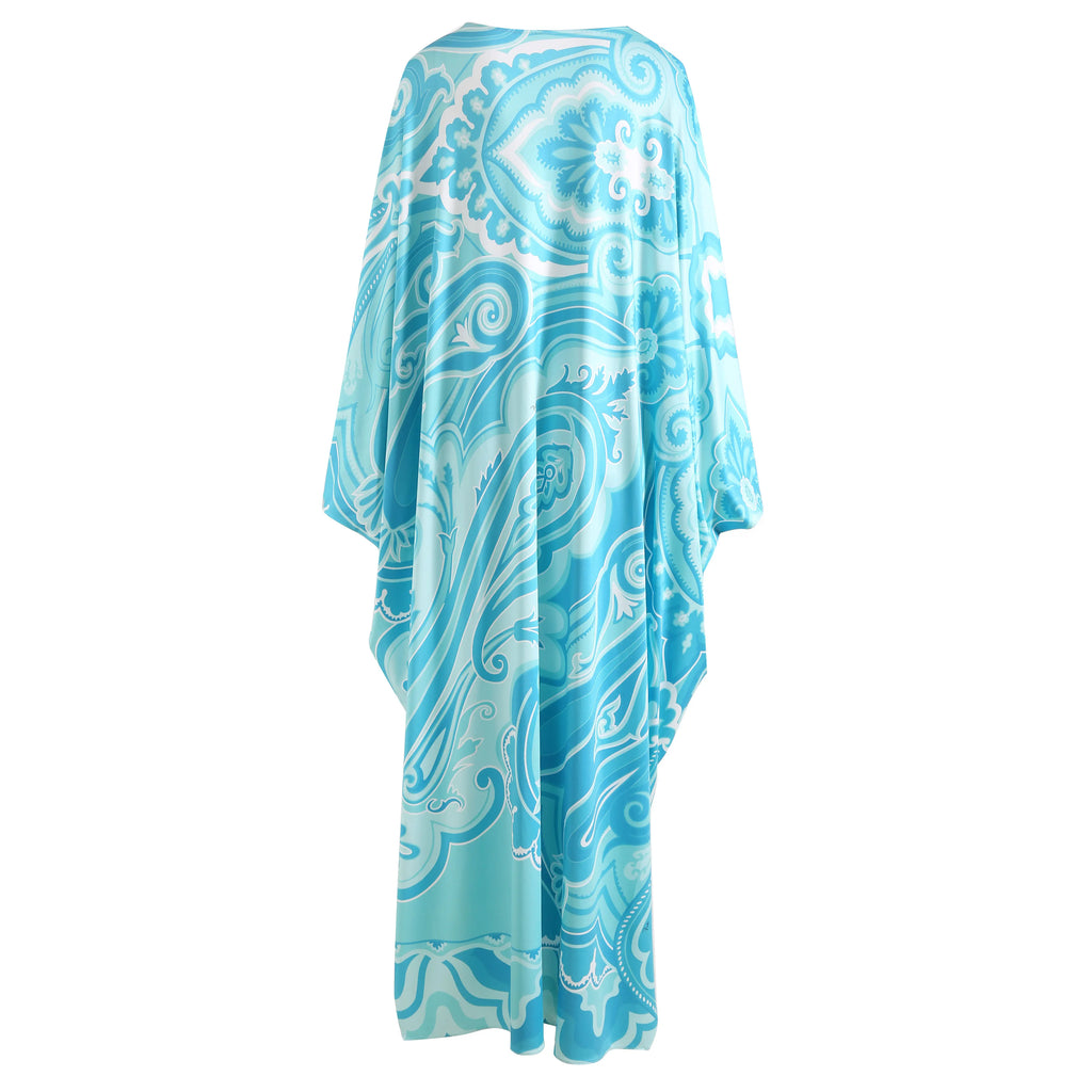 Bohemia Style Casual Dress with O-Neck Batwing Sleeves and Striped Printed Irregular Hem for Spring and Summer