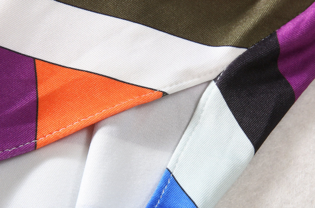 Bohemia Style Casual Dress with O-Neck Batwing Sleeves and Striped Printed Irregular Hem for Spring and Summer