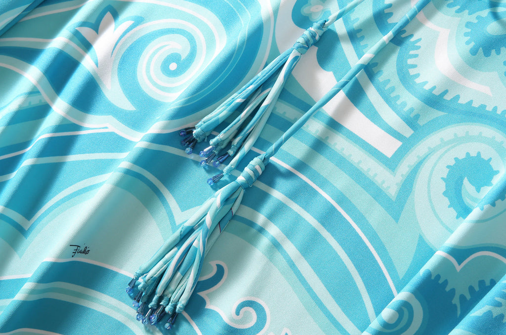 Bohemia Style Casual Dress with O-Neck Batwing Sleeves and Striped Printed Irregular Hem for Spring and Summer