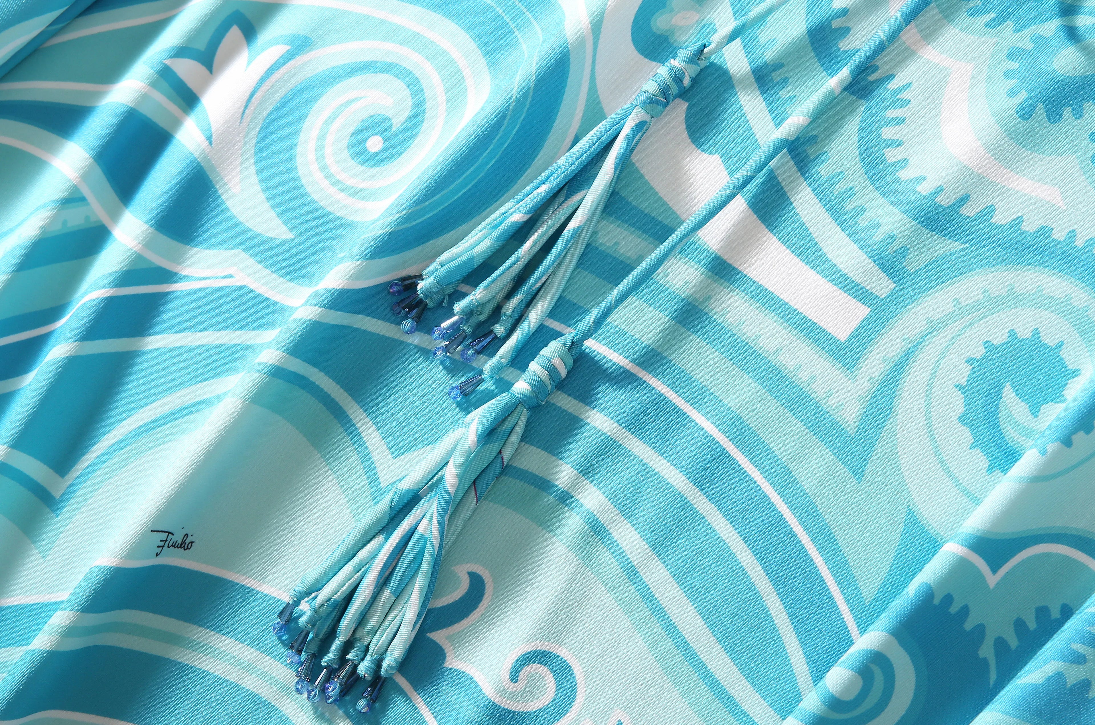 Bohemia Style Casual Dress with O-Neck Batwing Sleeves and Striped Printed Irregular Hem for Spring and Summer