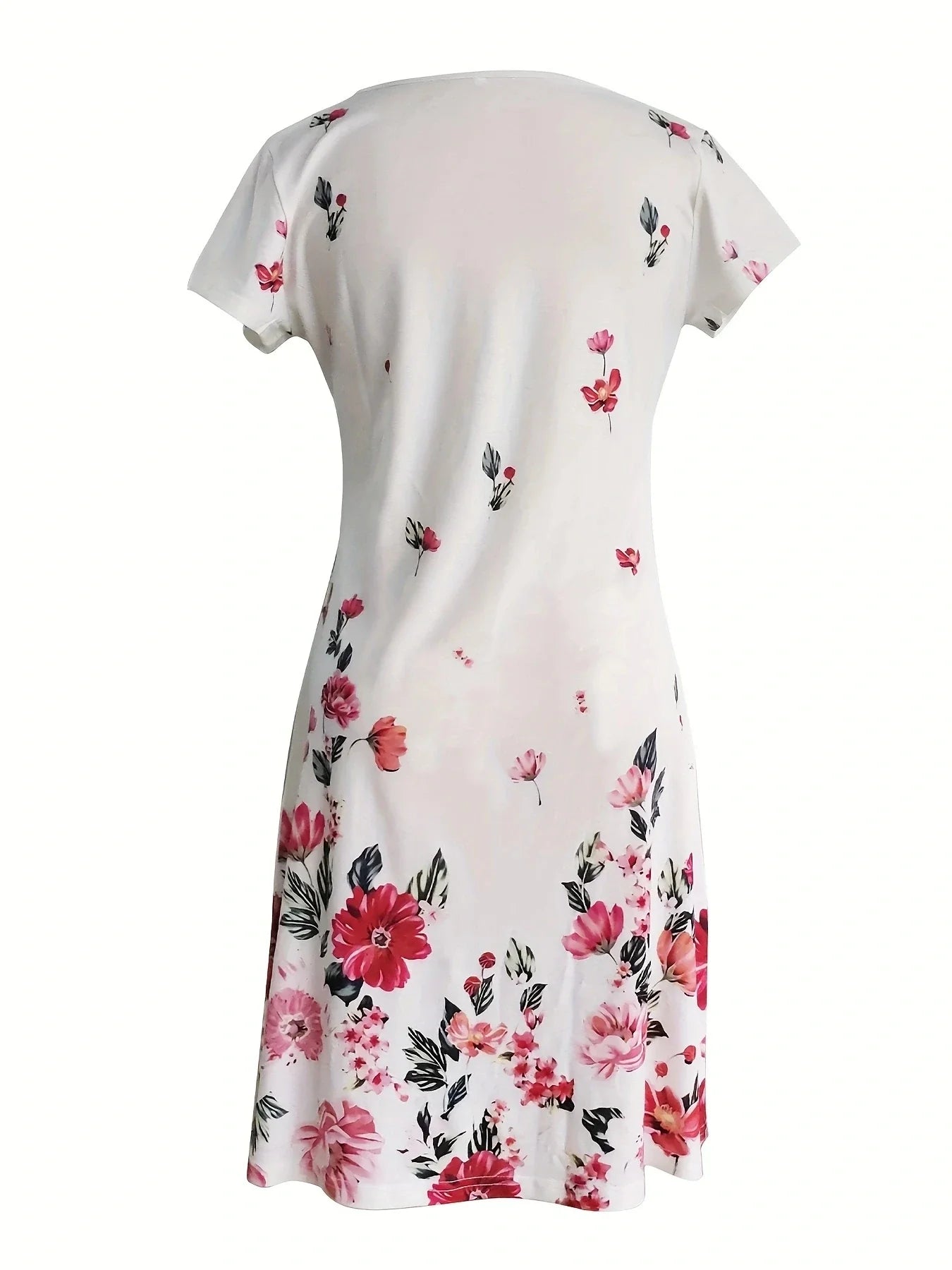 Chic Ditsy Floral Knee-High Dress with V-Neck and All-Season Style, Easy-Care Polyester Lining, Comfortable Mid-Elasticity Fabric