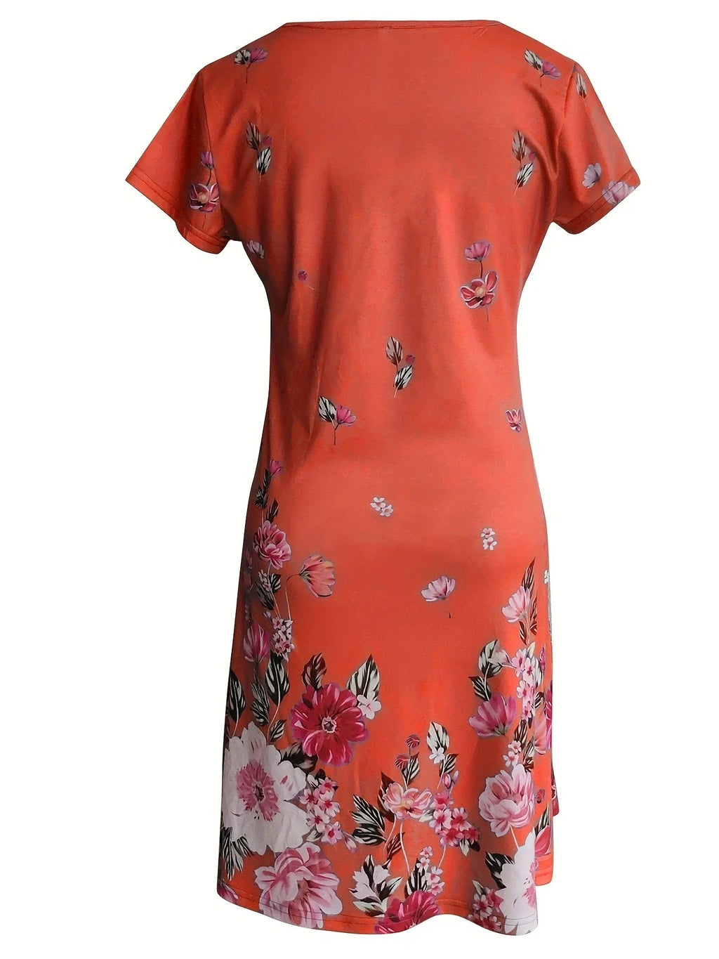 Chic Ditsy Floral Knee-High Dress with V-Neck and All-Season Style, Easy-Care Polyester Lining, Comfortable Mid-Elasticity Fabric