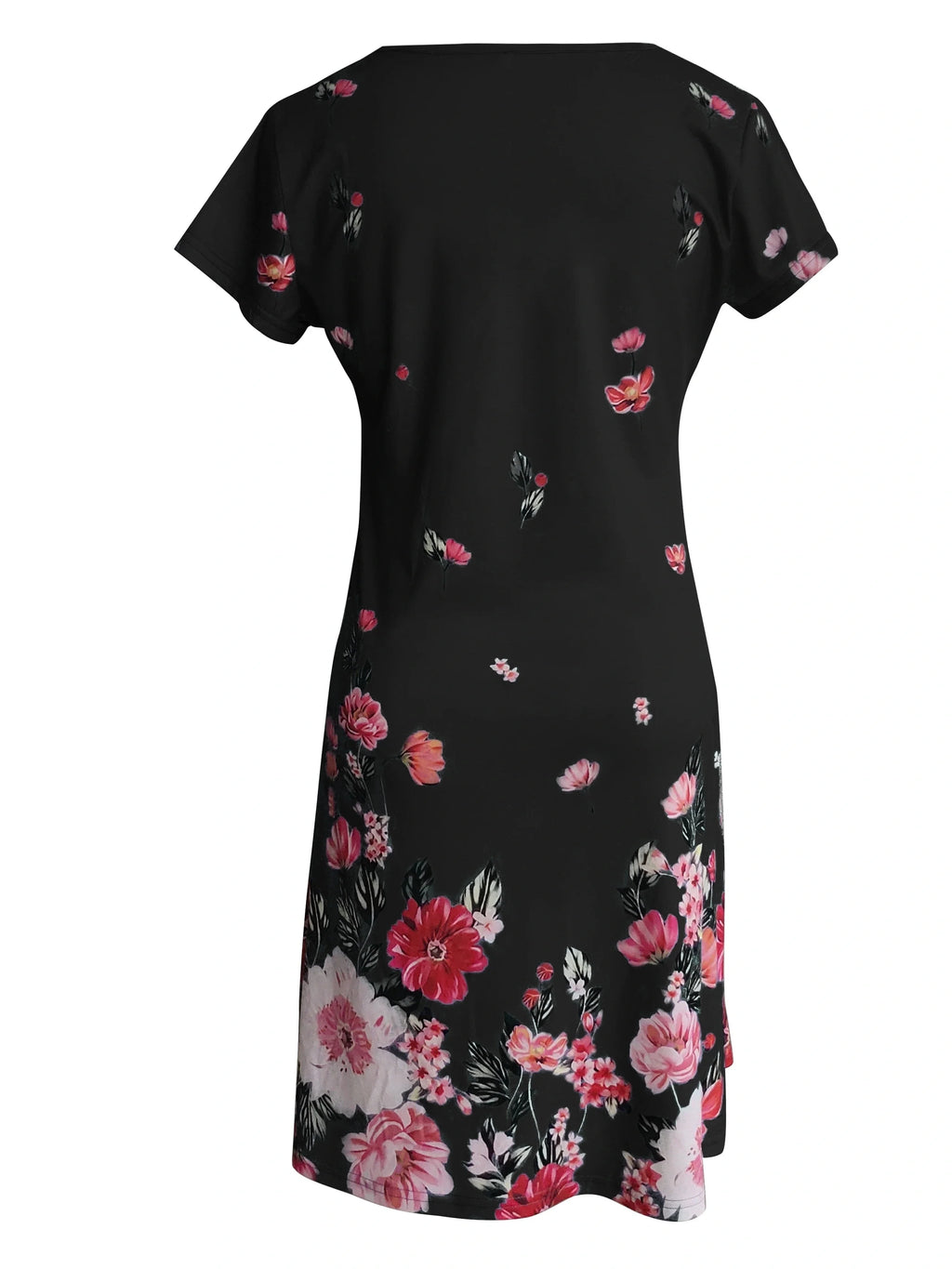 Chic Ditsy Floral Knee-High Dress with V-Neck and All-Season Style, Easy-Care Polyester Lining, Comfortable Mid-Elasticity Fabric