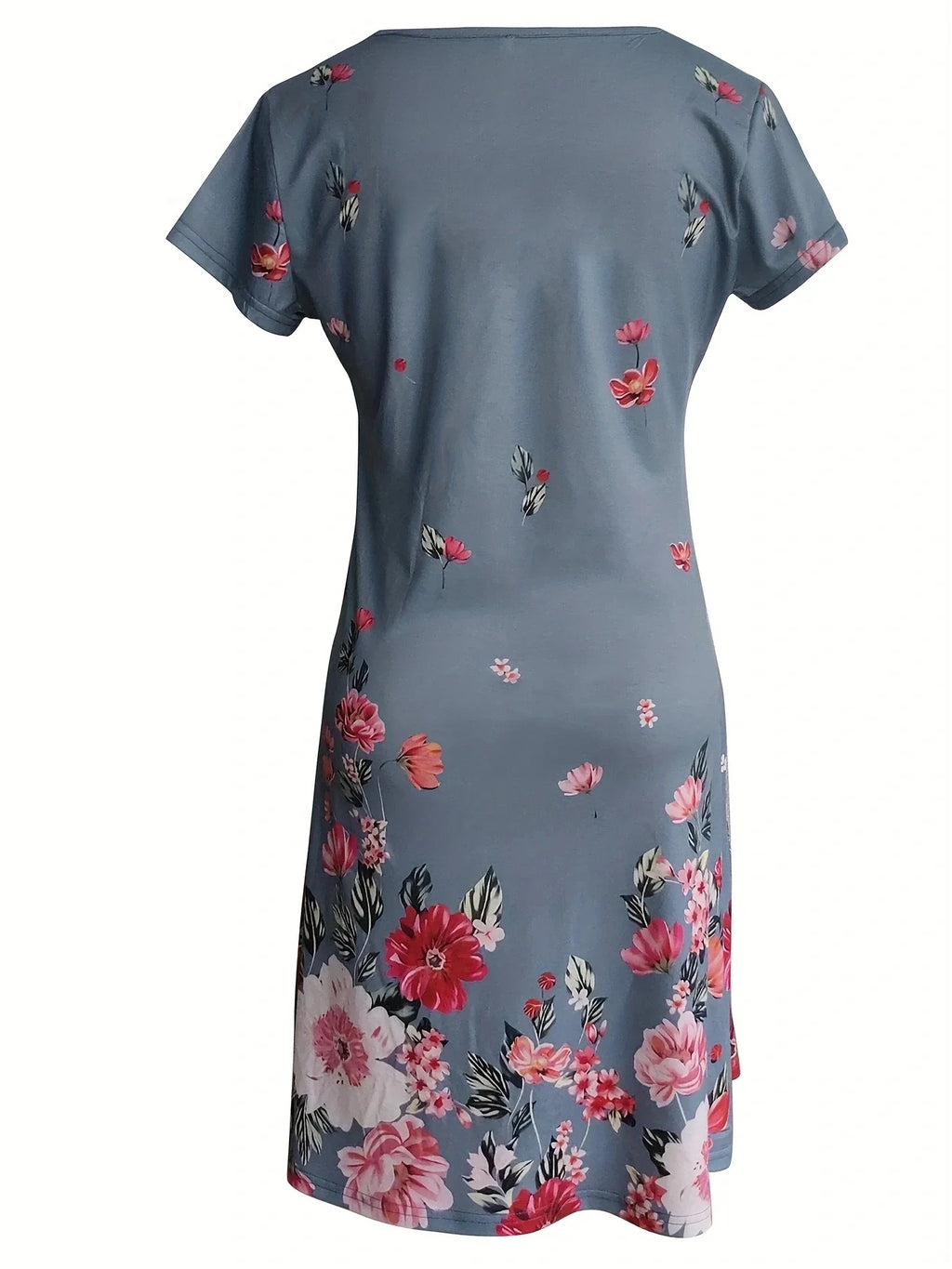 Chic Ditsy Floral Knee-High Dress with V-Neck and All-Season Style, Easy-Care Polyester Lining, Comfortable Mid-Elasticity Fabric