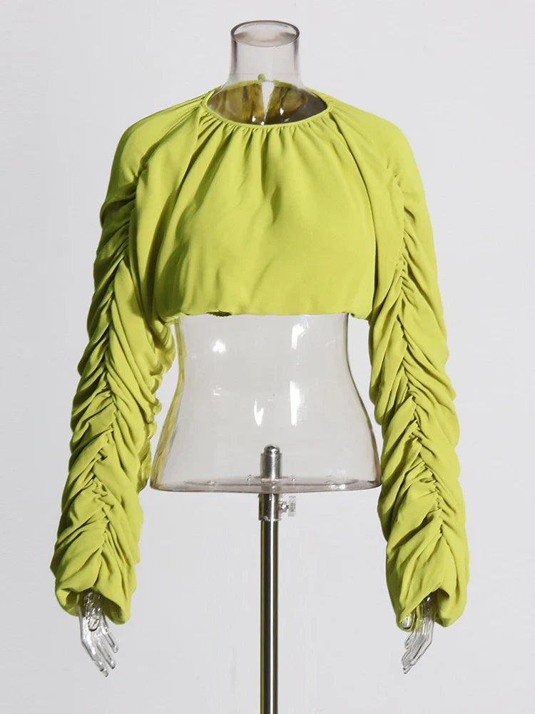 Elegant Two Piece Set for Women Long Sleeve Round Neck Top with High Waist Pleated Skirt Chic and Sophisticated Solid Color Outfit