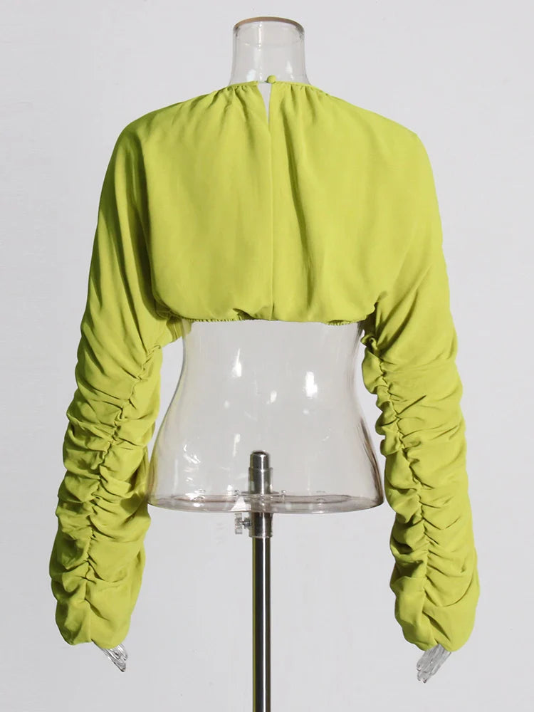 Elegant Two Piece Set for Women Long Sleeve Round Neck Top with High Waist Pleated Skirt Chic and Sophisticated Solid Color Outfit