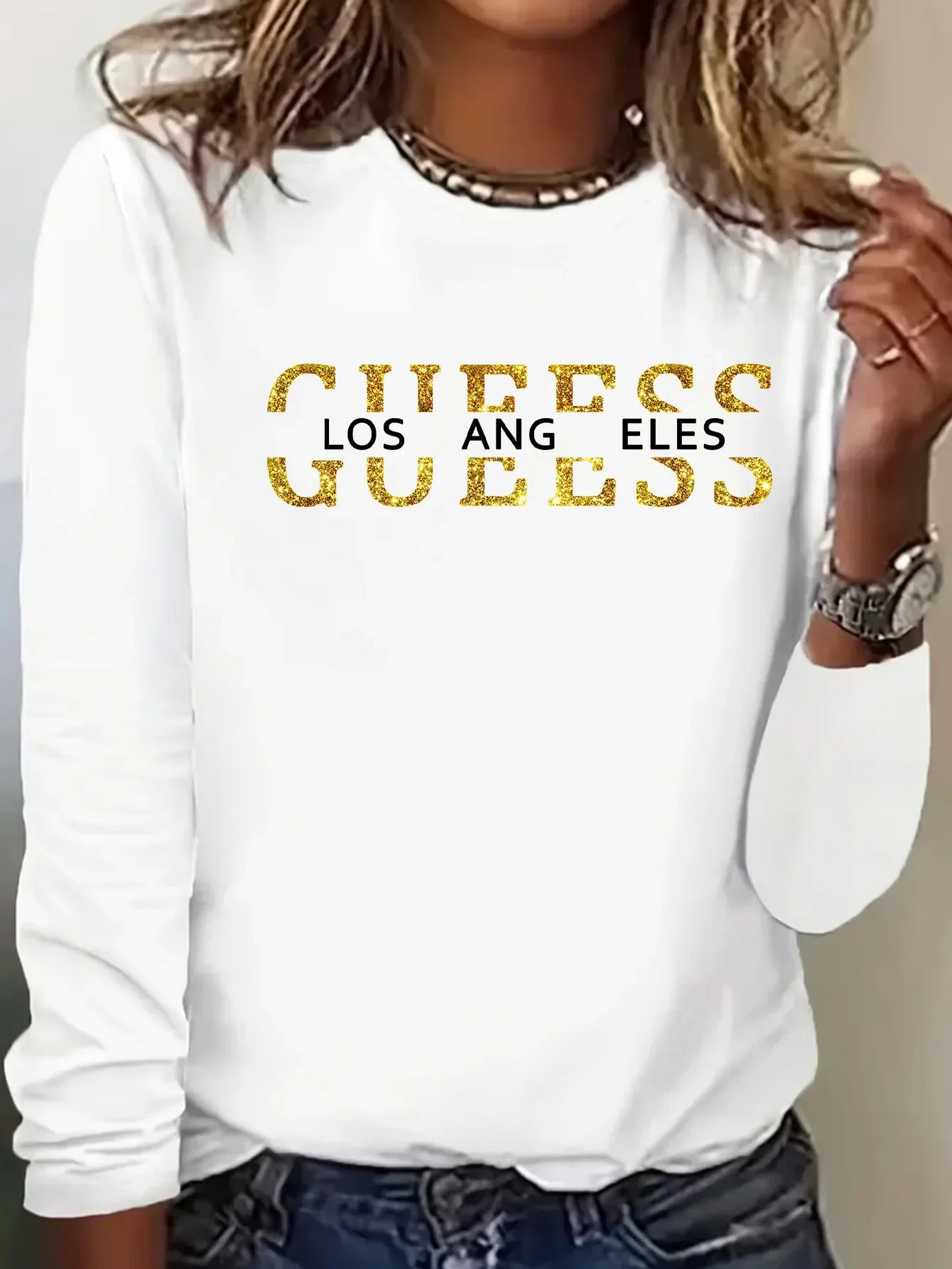 Womens Long Sleeve Cross Letter Print Warm Base Layer T-Shirt Casual Round Neck Top for Autumn and Winter