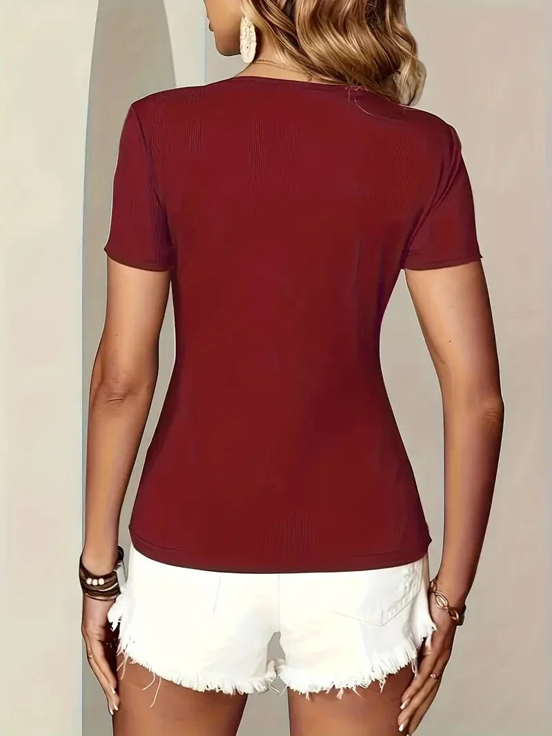 Spring and Summer Ladies Slim Fit Short Sleeve T-Shirt with Stylish Zipper Detail in Multiple Colors