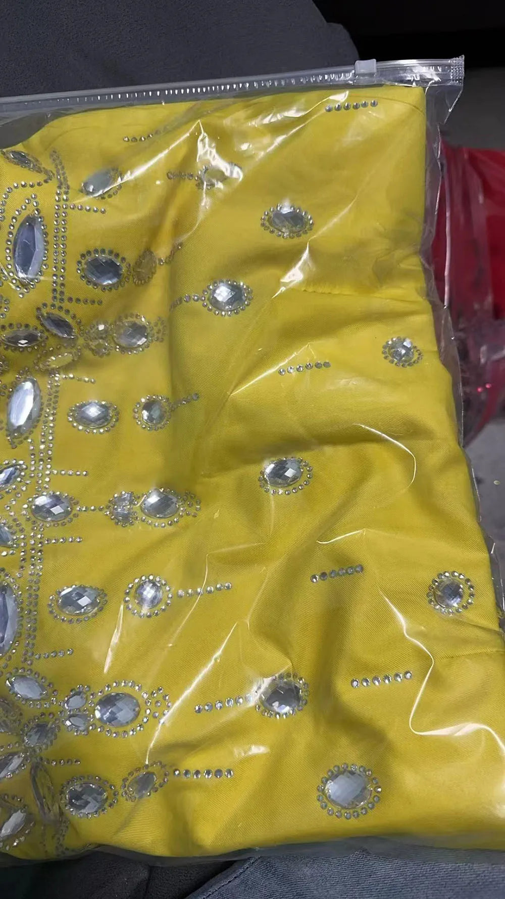 Women's Slim Fit Yellow Crystal Beaded Two Piece Set Sexy Short Top and Dress Party Outfit